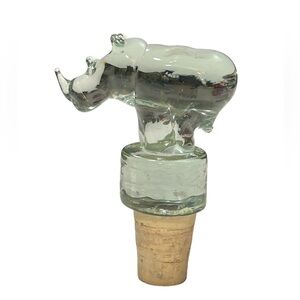Novelty bar ware, hand blown recycled glass rhino wine stopper, cork